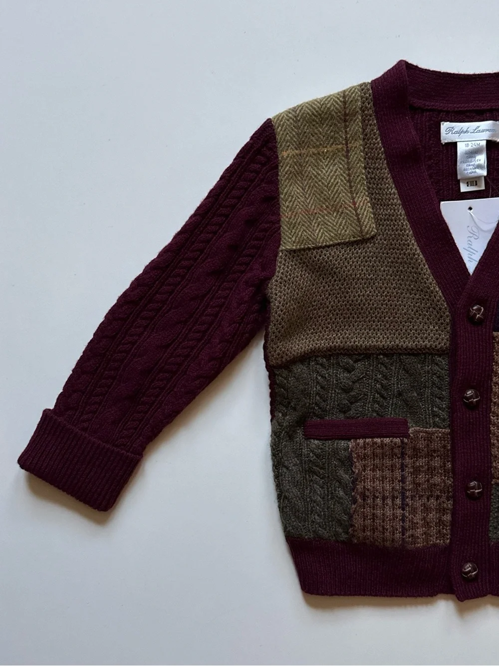 Ralph Lauren Baby Unisex Patchwork V-Neck Cardigan - Size 18-24M